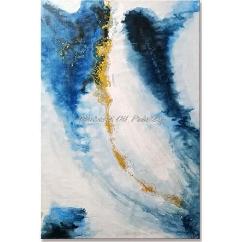 Mintura Wall Picture for Living Room Oil Paintings on Canvas Hand Painted Blue Ink Style Picture Office Decor Wall Art No Frame