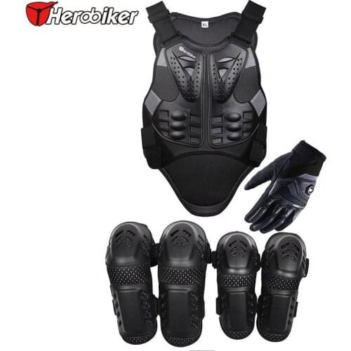 Motorcycles body armor Motorcycle Knee Guards & Moto Racing Gloves with a reflecting strip motorcycle vest Back Support 1sets