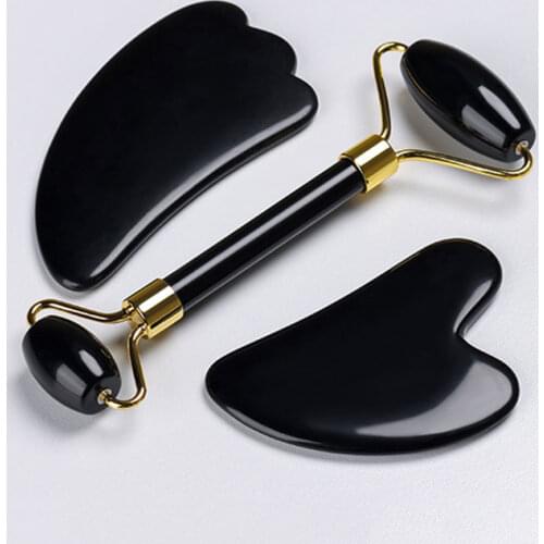Natural Jade Gouache Scraper Obsidian Facial Roller Massager Set Gua Sha Scraper Face Massage Roller Beauty Health Care Tool New