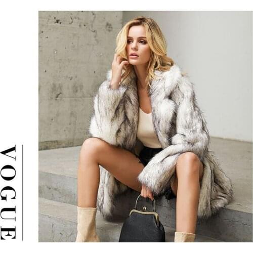 Autumn and winter womens white background black tip European and American mid-length suit coat faux fur coat faux fur jacket