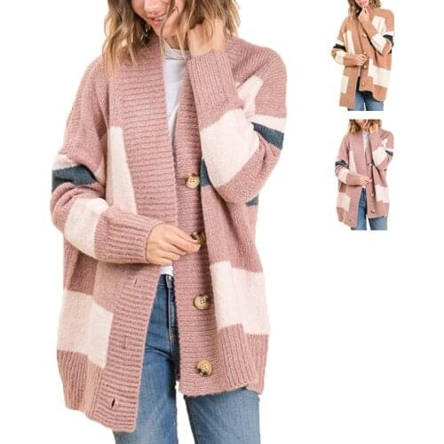 OUSLEE Autumn Winter Knitted Sweaters Women Korean V-Neck Thick Print Cardigan Coat Loose Button Loose Oversized Jumper Outwear