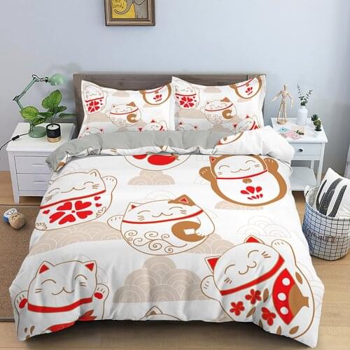 Lucky Cat Printing Duvet Cover Muiltcolor Bedding Set Queen King Size With Pillowcase Japanese Doll Fan Quilt Covers Home Decor