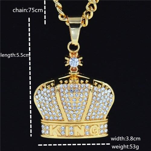 Popular new European and American hip hop pendant rap crown hollow water necklace mens fashion accessories