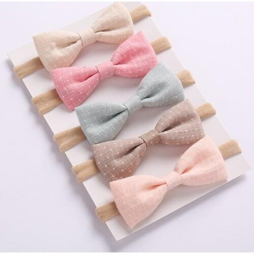 36pc/lot Newborn Dot Cotton Hair Bow Headbands For cute Children Girls Fabric Bow With Soft Nylon Headband Headwear