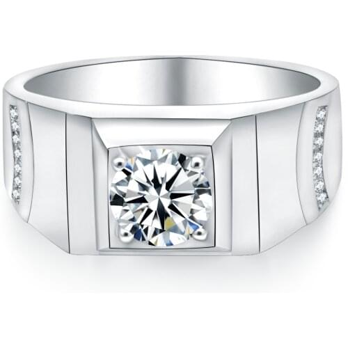 Round 18K White Gold Moissanite Ring 1ct Luxury, Mens Moissanite Wedding Ring