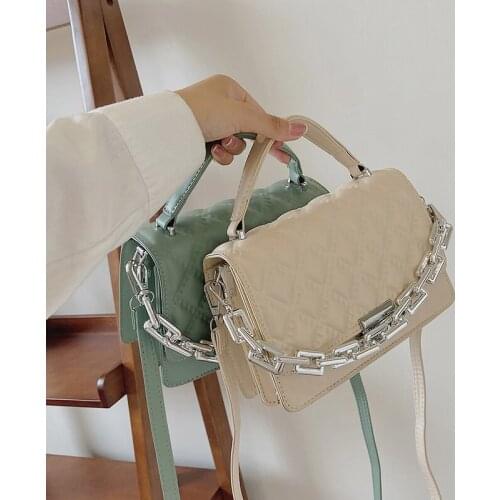 Luxury Brand Thick Chain Handle Shoulder Messenger Bags for Woman 2022 Small Square Bag Sac A Main High Quality Leather Handbag