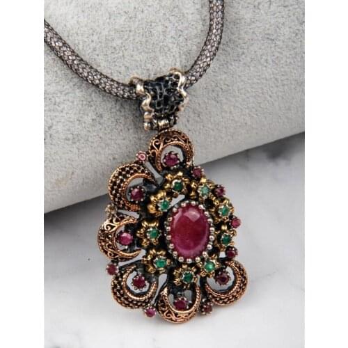 Ruby - Emerald Custom Workmanship 925 Sterling Silver Necklace