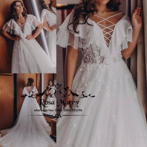 Modest Plus Size Country Beach Wedding Dresses 2020 A Line Backless Vintage Lace Chiffon Boho Greek Style Cheap Vestido De Novia