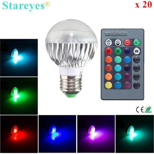 Free shipping 20 pcs AC100-240V RGB Lamp 5W E27 led Bulb Lamp with 24 key Colorful Remote Control led light RGB globe