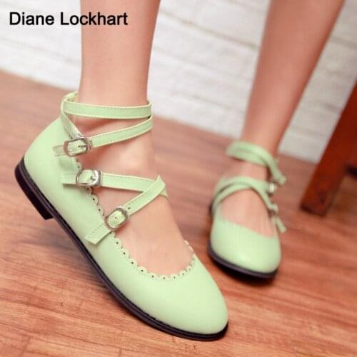 2021 Shoes Women Spring For Women PU Leather Casual Round Toe Flats Female Cross belt buckle Solid Shoes Students Lovely shoes