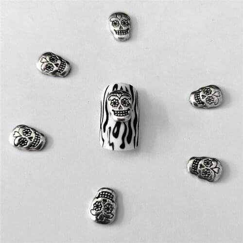 100Pcs Silver Skull Gold Nail Art Decorations Metal 3d Nail Charms Decor Wholesale Bling Rock NailArt Supplies Steam Punk Design