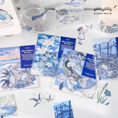 PET Vintage Blue Island Series Scrapbooking Cartoon Hand Account Journal Decorative Label Stickers Diary Stationery Stickers