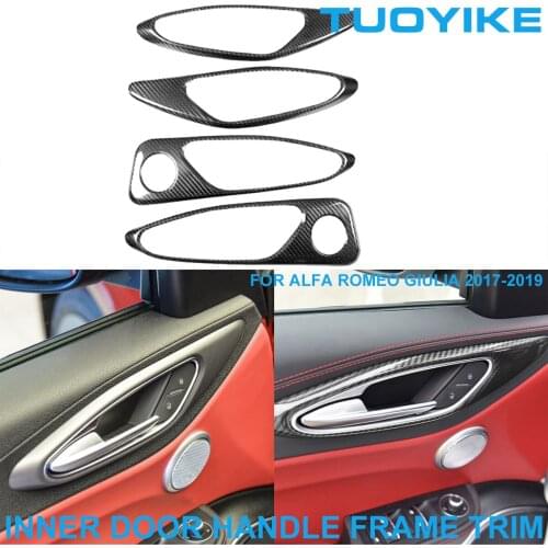 LHD RHD Car Styling Real Dry Carbon Fiber Inner Door Handle Frame Trim Cover Decorative Sticker For Alfa Romeo Giulia 2017-19