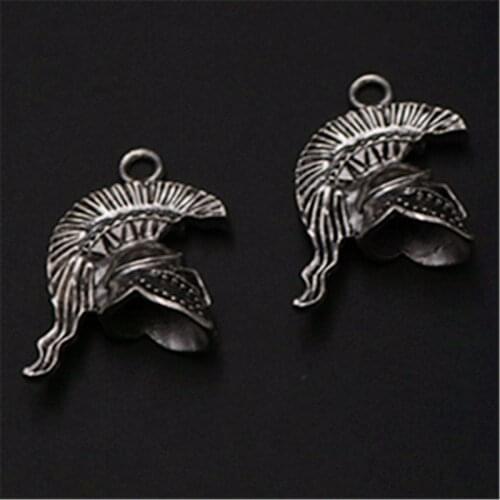 WKOUD 4pcs Silver Color 3D Roman Warrior Helmet Charm Vintage Necklace Bracelet DIY Handmade Metal Jewelry Alloy Pendants