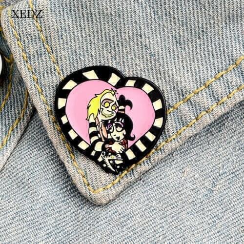 XEDZ Cartoon horror tail snake photo frame wedding photo zombie groom bride enamel pin male and female metal punk clothes lapel