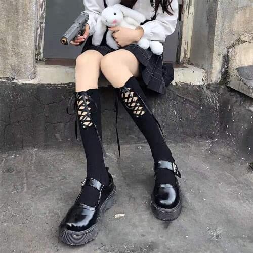 KASURE Japanese Reflective Cute Stockings Bandage Lolita Socks Long Socks Korea Style Women White Cotton Socks Cosplay JK Socks