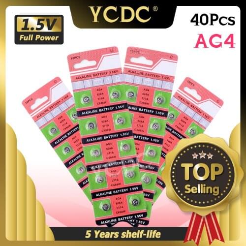 YCDC 40 Pcs/lot Pilha Ag4 Alkaline Button Coin Cells 1.55v Pile Watch Batteries 377 377A AG4 D377 GP377 L626 LR626 SR626 SR626SW