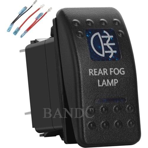 REAR FOG LAMP 5Pins On-Off SPST Blue Led Rocker Switch for ARB/Carling/NARVA 4x4 Style，12V 20A 24V 10A，Jumper Wires Set