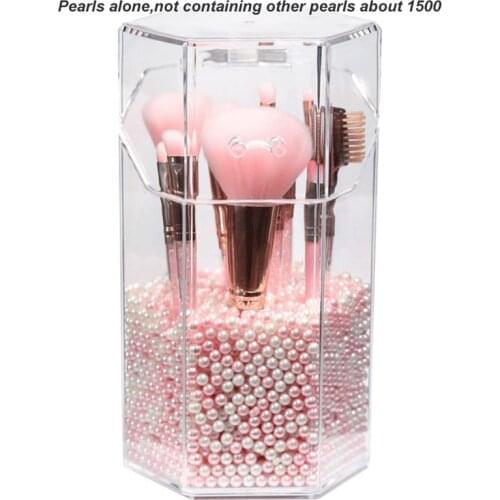 Pearl Cosmetic Brush Holder Transparent Acrylic Cosmetic Brush Container Dustproof Beauty Makeup Tools Organizer Pen Storage Box