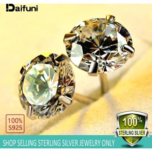 1Pair 925 Sterling Silver Luxury Fashion 5/6/7/8MM Four Claws Zircon Stud Earrings For Daily Wear Silver Earrings Women Men Gift