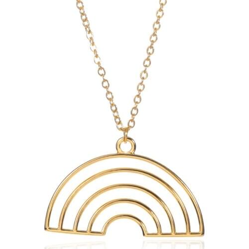 Rose Gold Rainbow Outline Pendants Necklaces For Women Bohemia Jewelry Stainless Steel Couple Necklace Collier Femme Bijoux BFF