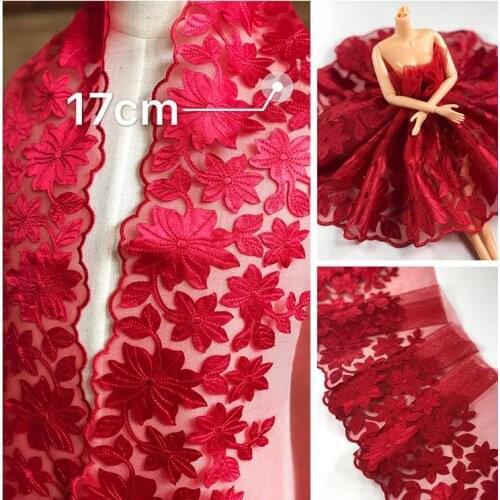 3 Meters Red Flower Lace Trim Fabric Hot 2019 Women Embroidery African French Nigerian Lace Fabrics High Quality 17cm