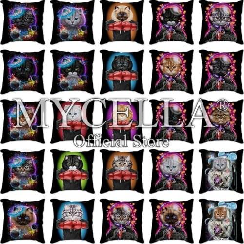 45*45cm Cartoon Cat Pattern Cotton Linen Throw Pillow Cushion Cover Home Decoration Sofa Bed Animals Pillowcase Cushion Covers
