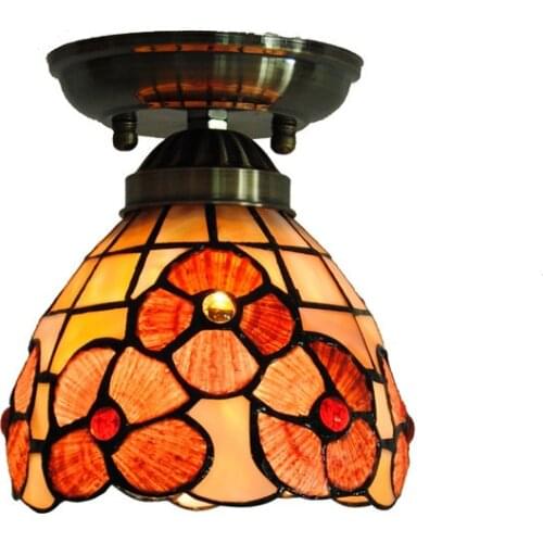 5" Mediterranean Tiffany Flower Hanging Lights Vintage Stained Glass Shell Bar Cafe Hallway Ceiling Lamp Fixtures Lighting CL254