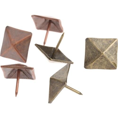 50Pcs/set Square Nails Conical tachas Tacks Upholstery Antique Bronze/Brass Studs Leather DIY Furniture Home Deco 19x19x21mm