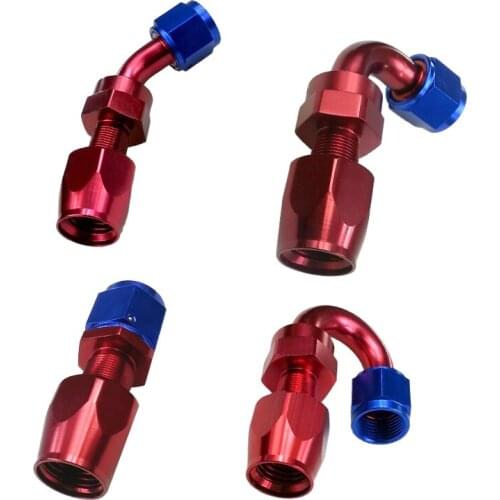 AN8 Oil Fuel Swivel Hose Fitting Anoized Aluminum 8AN 0 180 Degree PTFE Hose End Fitting Oil Fuel Reusable Fitting Red Blue