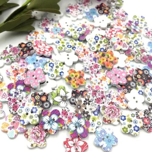 Flower Shaped Buttons Home Decoration Crafts Wooden Buttons SCrapbooking 30/50/100Pcs 2 Holes Mixed Wood Sewing Buttons WB06