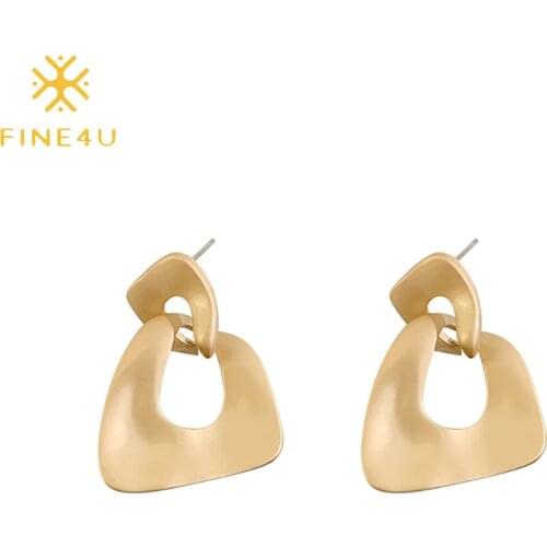 FINE4U E247 Statement Drop Dangle Earrings Fashion Big Geometric Earrings for Women Simple Round Star Heart Earrings