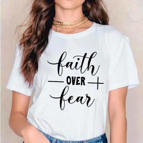 Women Lady Womens Mujer Camisetas Summer Autumn Faith Fear Letter T-shirts 90s Print Stylish T Top Shirt 2021 Tee T-Shirt