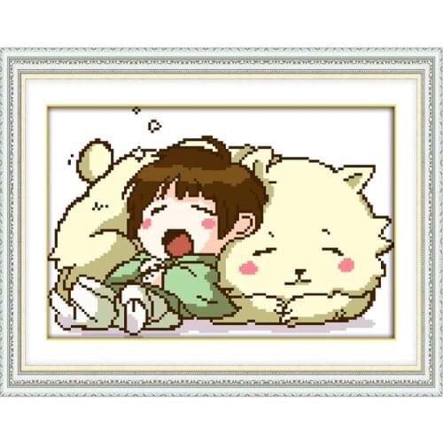 Joy Sunday Care Cartoon Pattern Cross Stitch Sets 14CT DMC Printed on Canvas Handmade Cross Stitch Kits Home Decor Send Gift