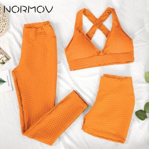 NORMOV Anti Cellulite 2/3PCS Short Seamless Yoga Set Gym Set Women Fitness High Waist Leggings Shorts Bra Skinny Sports Set Gym