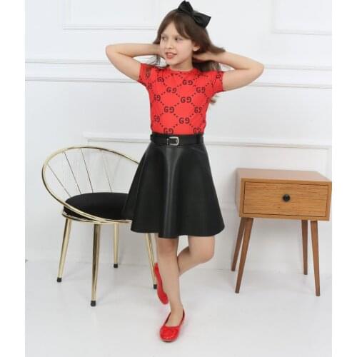 100% cotton leather skirt suit girls boys clothes clothing sets summer seasonal pullover sweatshirts newborn romper cute costum
