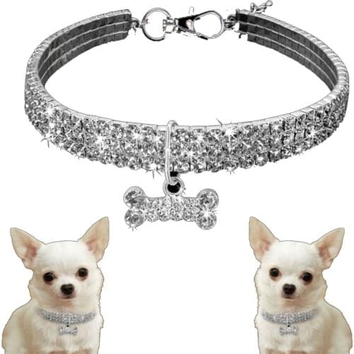 Crystal Dog Collar Diamond Puppy Pet Necklace Decoration Rhinestone Alloy Jewelry Tag For Pet Little Dogs Accessories S/M/L