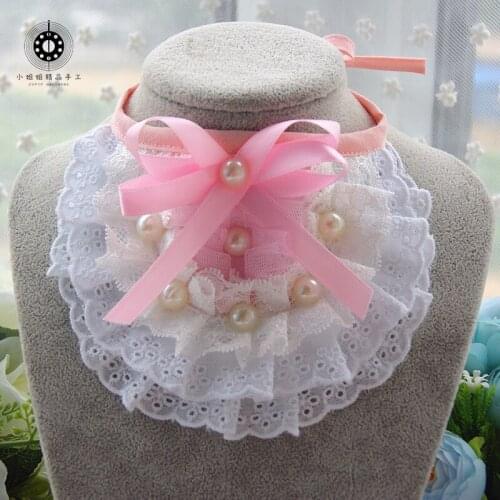 Cute Pets Dog Cats Collars Bib Pet Lace Pearl And Bow Saliva Towel Bibs Princess Collar Bib Costume Decoration Accessories