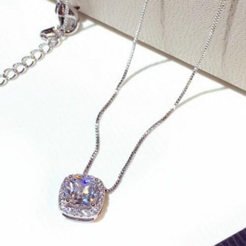 Fashion Female Collarbone Necklace 925 Sterling Silver 1ct Dazzling AAA Square Cut Pendant Link Clavicle Necklace for Women