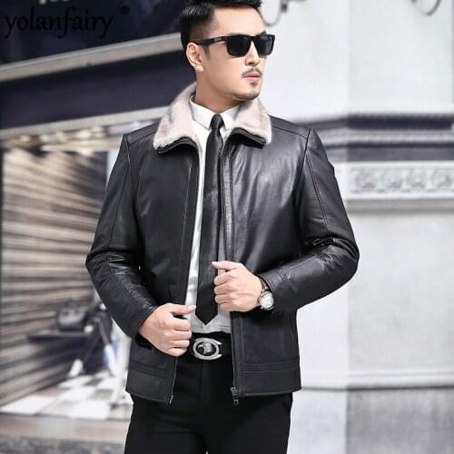 Genuine Leather Jacket Men Winter Cow Leather Jacket Real Mink Fur Liner Warm Down Coats Mink Fur Collar Jaqueta De Couro YY441