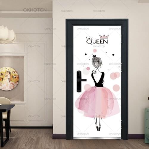 Girls Room Door Stickers Princess Back View Creative Decal 3D PVC Waterproof 3D Print Home Decoration Wall Sticker For Bedroom
