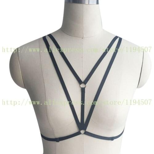 2018 New sexy Goth Lingerie Elastic Harness cage bra 90s cupless lingerie Bondage Body harness belt