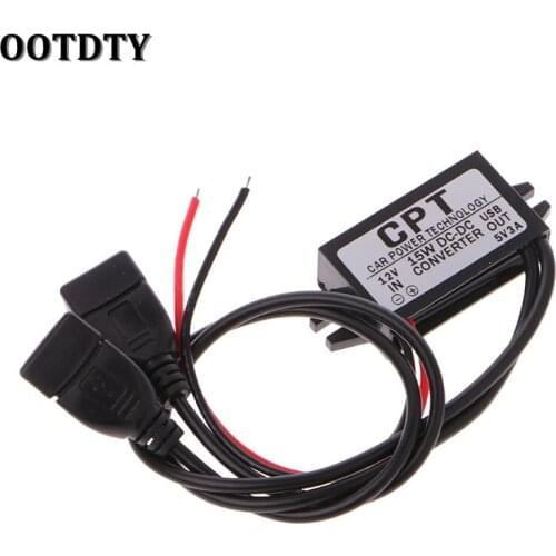 OOTDTY DC Converter 12V To 5V 3A Double 2 USB To Auto Power Regulator Voltage Step Down