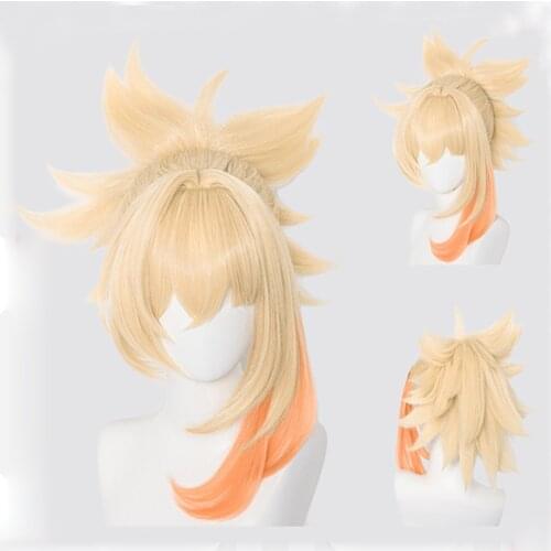 Game Genshin Impact Yoimiya Cosplay Wig Blond Orange Heat Resistant Synthetic Hair Clip Ponytail Anime Wigs+ Wig Cap