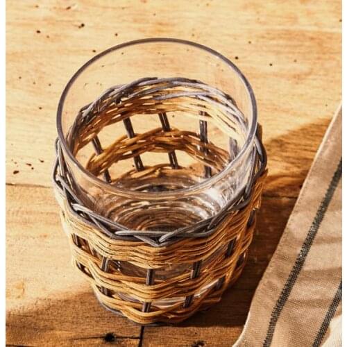 Rattan Wicker Frame Glass Cup Unique Pattern Home Decor Drinkware Water Cup Cold/hot