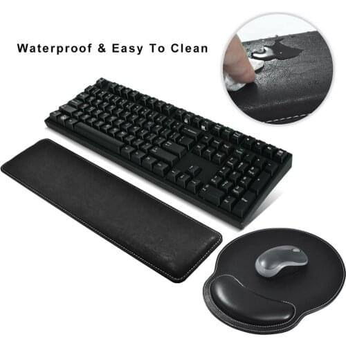 PU Leather Keyboard Wrist Rest and Mouse Pad with Wrist Support, Memory Foam Set for Computer/Laptop/Mac, Durable & Comfortable