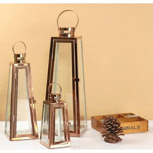 Luxury Windproof Hanging Candle Holder Modern Glass Gold Metal Candle Lantern Simple Nordic Bougeoir Verre Candle Sticks MM60ZT