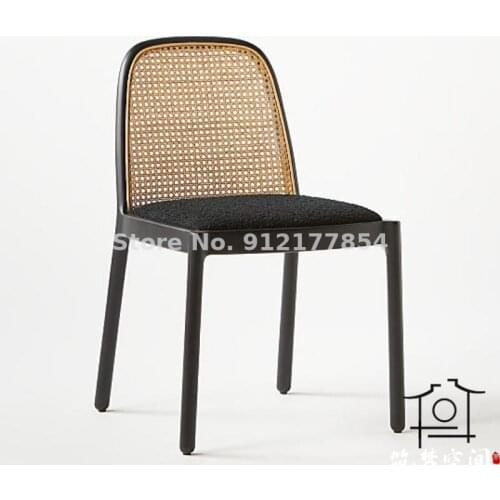 Nordic ins solid wood rattan chair simple rattan chair home restaurant dining chair desk chair net red light luxury makeup chair