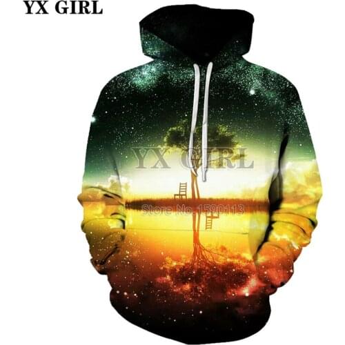 YX GIRL Nightfall Tree Printed Sweatshirts Men Women Hoodies Funny Tracksuits 3D Hoodies Male Hooded Pocket Jackets Brand