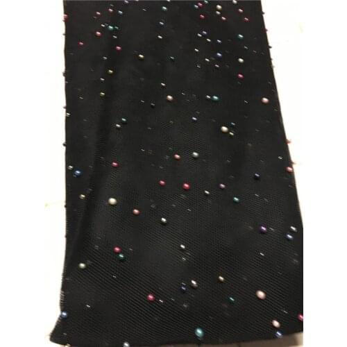 Beaded mesh YG-782 best quality embroidered african tulle mesh lace fabric with colorful beads for fashion show dress